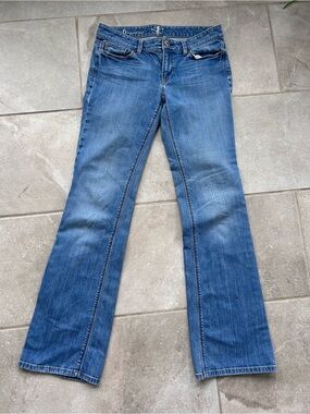 Ann Taylor LOFT Bootcut Denim Jeans Blue Medium Wash Button Zip Pockets Women